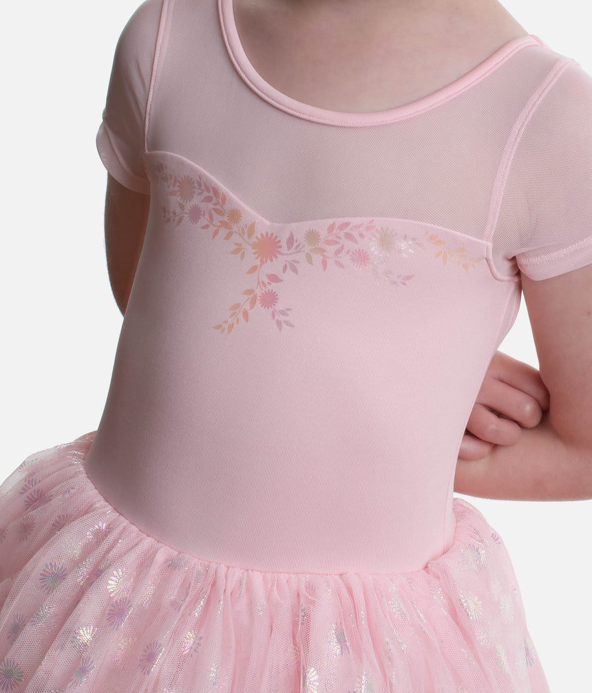 Girls Cap Sleeve Tutu Dress with Sparkling Floral Tulle - M1561C