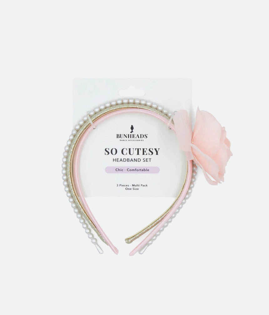 SO CUTESEY HEADBAND SET for Dancers, Rose, Pearl & Glitter 3-Piece Pack - BH1732