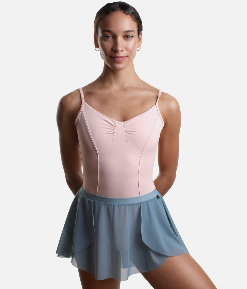 Short Asymmetric Ballet Skirt wit Overlapping Design, Soft Mesh - 2114