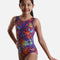 Mondor URBAN 27822 girls’ sleeveless gymnastics leotard with a colourful paint-splash print, shimmering dotted details and broad shoulder straps.