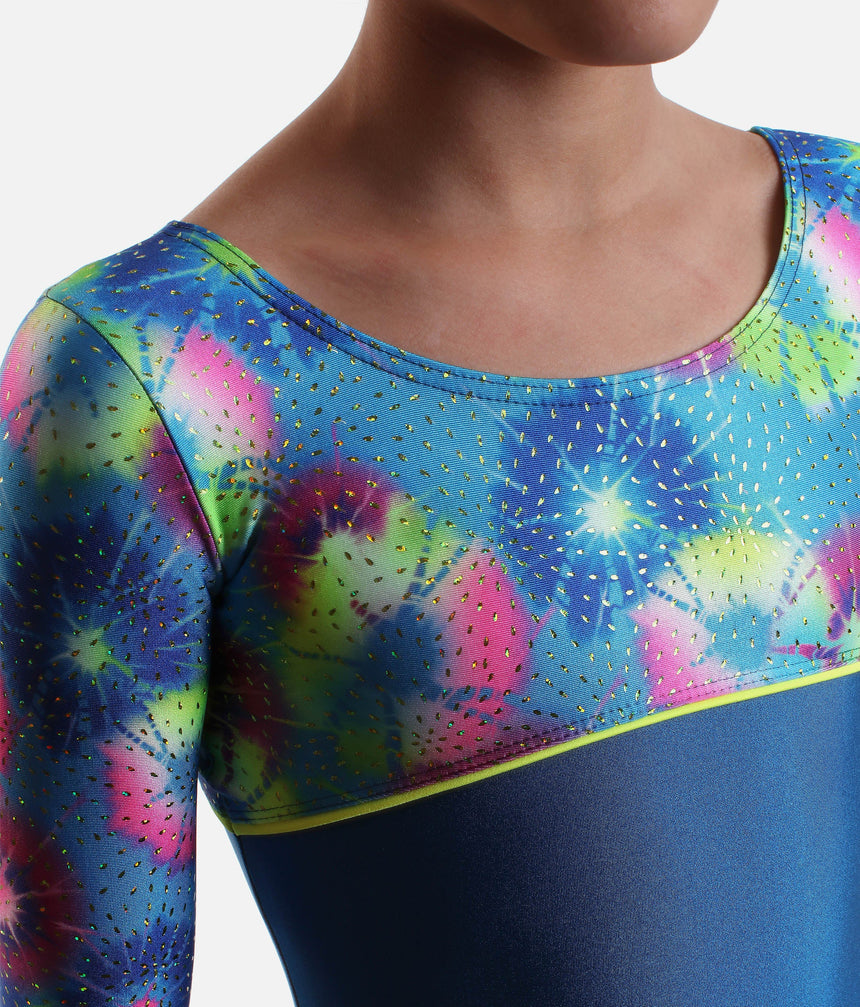 Long Sleeve Sea Print Gymnastics Leotard - 27836