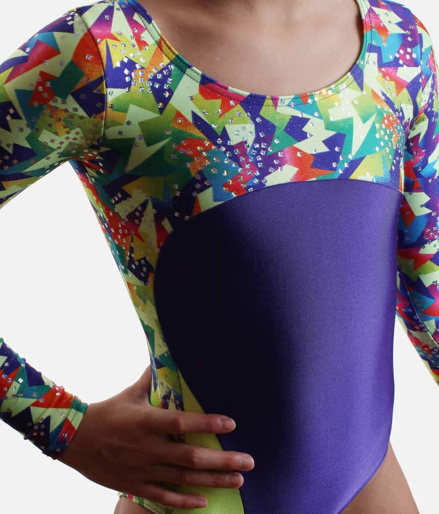 Printed Long Sleeve Girl's Gymnastics Leotard - 27880