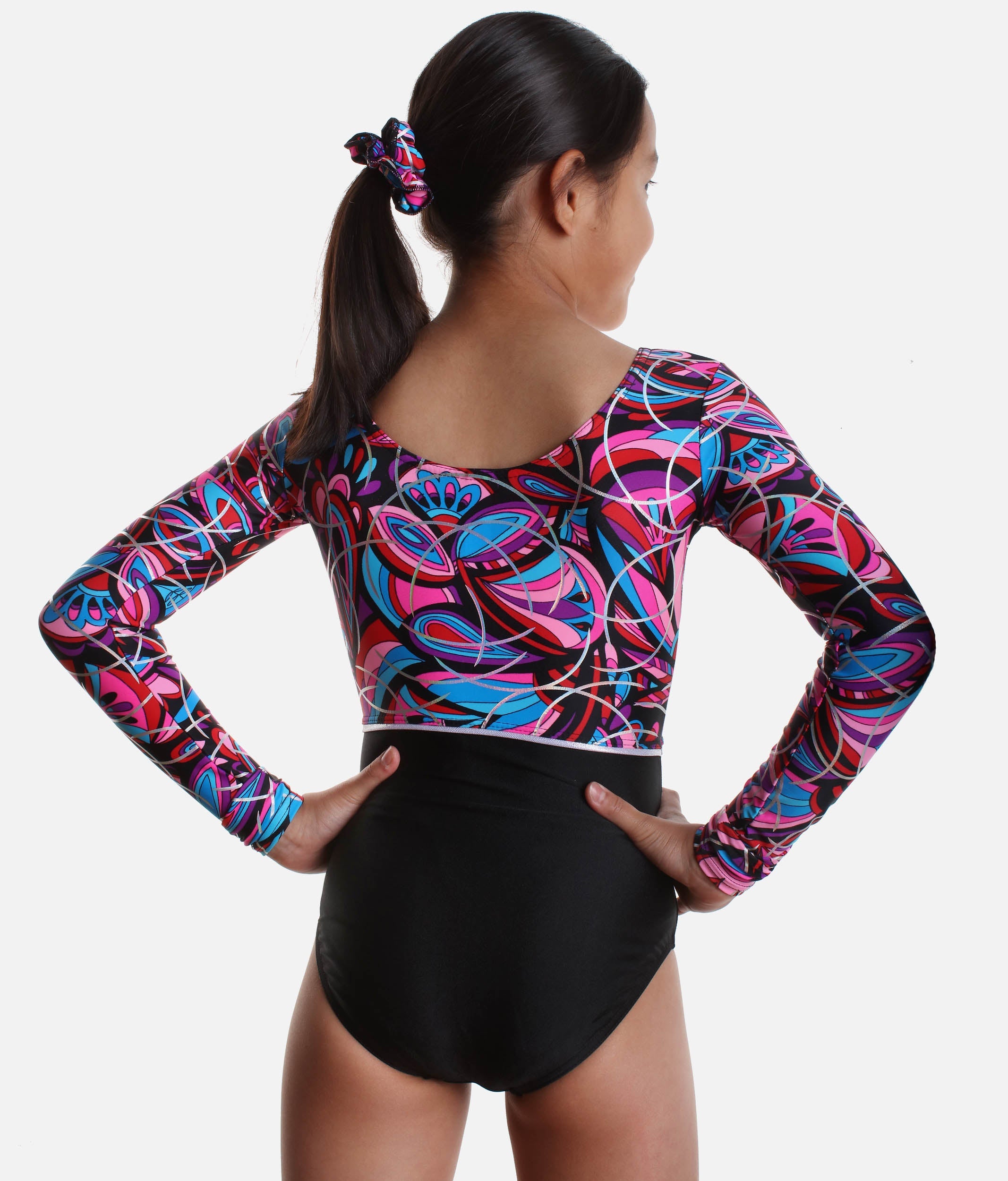 Long Sleeve Gymnastics Leotard, Floral Print - 27895