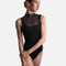 Intermezzo Ingrid ballet leotard in black, with tonal tulle across the upper chest and a smooth fitted front.