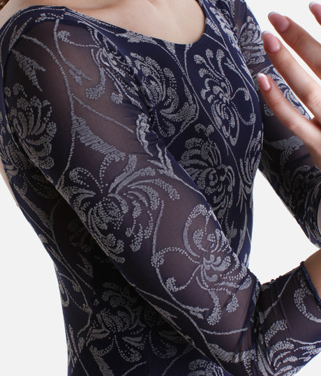 Dunia Flocked Tulle Leotard, Sophisticated 3/4 Sleeve - 31670