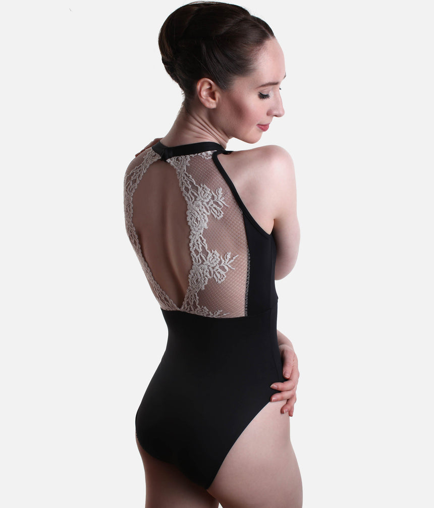 Sleeveless Dance Leotard with Elegant Lace Panels and Hook Neck - 31705