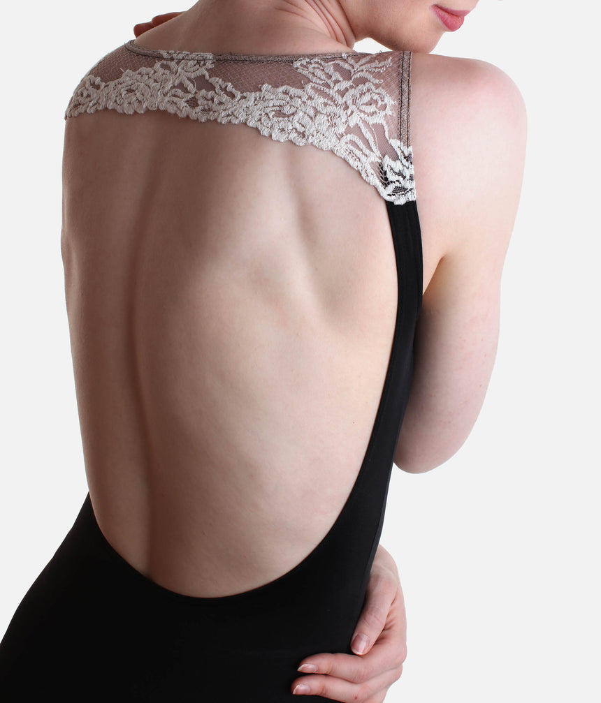 Fina Sleeveless Leotard with Lace Back and Round Neckline, Open Back Dancewear - 31707