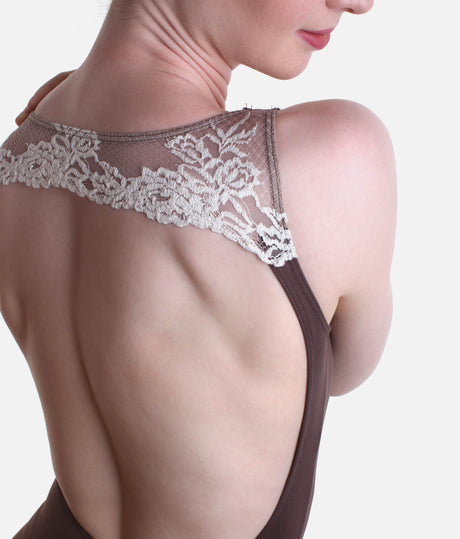 Fina Sleeveless Leotard with Lace Back and Round Neckline, Open Back Dancewear - 31707