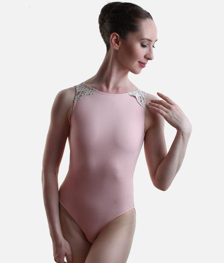 Fina Sleeveless Leotard with Lace Back and Round Neckline, Open Back Dancewear - 31707