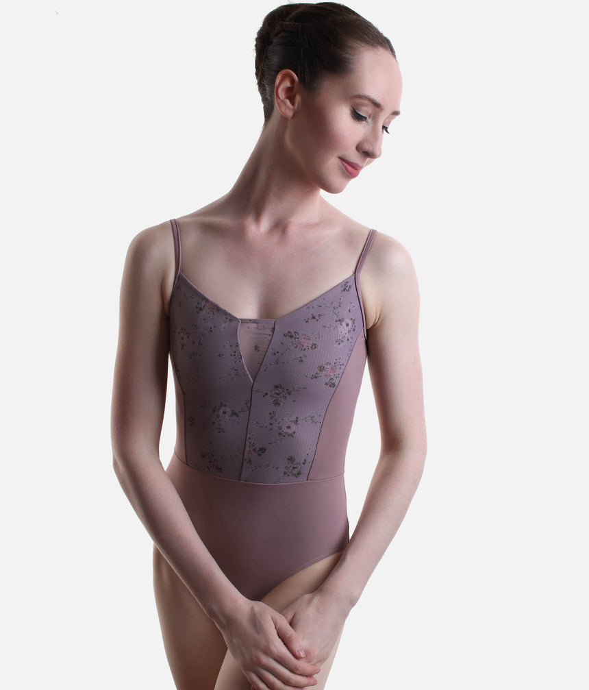 Thin-Strap Floral Leotard with Tulle Back, Ultar Soft, Elegant & Flattering - 31708