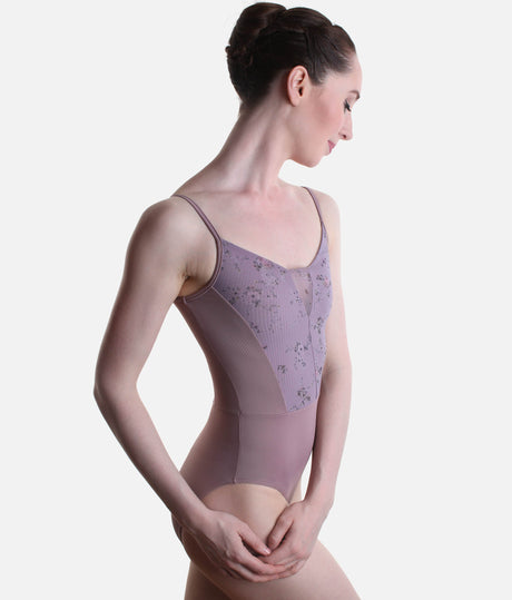 Thin-Strap Floral Leotard with Tulle Back, Ultar Soft, Elegant & Flattering - 31708