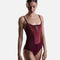 Intermezzo India 31744 camisole ballet leotard in burgundy, with a velvet bodice, tulle neckline and smooth lower body.