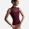 Intermezzo Ingrid ballet leotard in burgundy, with tonal tulle across the upper chest and a smooth fitted front.