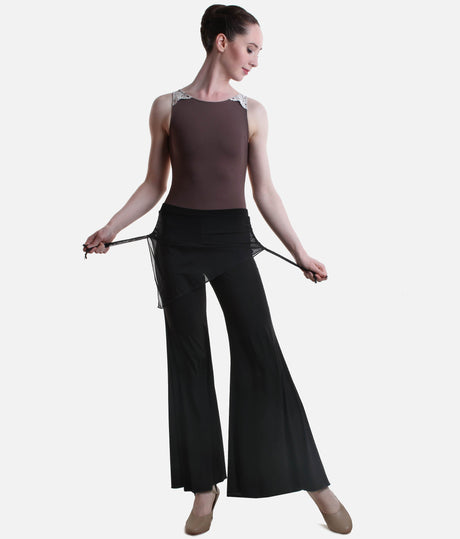 Ballroom Flared Pants with Adjustable Mesh Skirt, Dance Practice Trousers - 5252