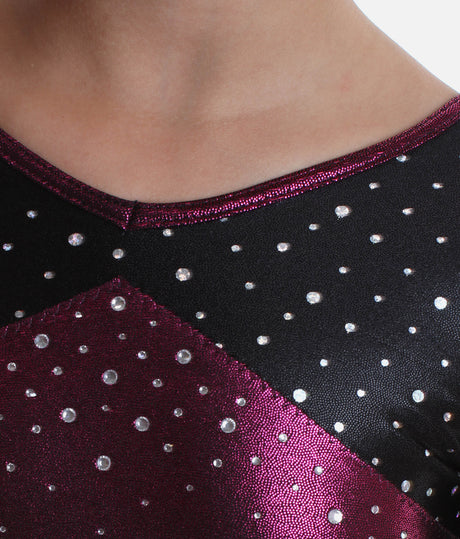 Girl's Crystal Motif Design Gymnastics Leotard with Long Sleeves - Z554
