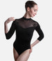 Calista Floral 3/4 Sleeve Dance Leotard, High Neck & Embroidered Mesh - L60001