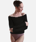 Off-the-Shoulder Cropped Long-sleeve Sweater, Soft Ribbed Knit Warm-Up Top - 6646