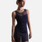 Front detail of the Intermezzo Infinite 7729 navy tulle skirt showing its narrow waistband, sheer fabric and asymmetrical hem.