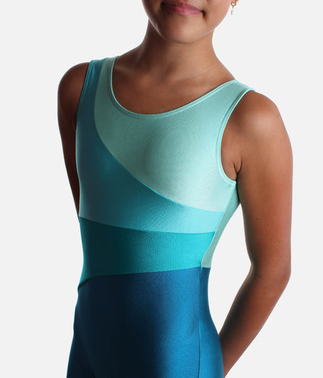 Girls Gymnastics Biketard with Blue Ombre-Style Panels - 7811 (MALLARD)