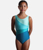 Girls Sleeveless Gymnastics Leotard, Colour-Block + Scrunchie - 7812 (MALLARD)