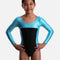Girls Long Sleeve Gymnastics Leotard, Aqua & Black Shine Performance Wear - 7834