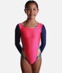 Girls Performance Gymnastics Leotard, Colour-Block Hot Pink & Navy - 7868