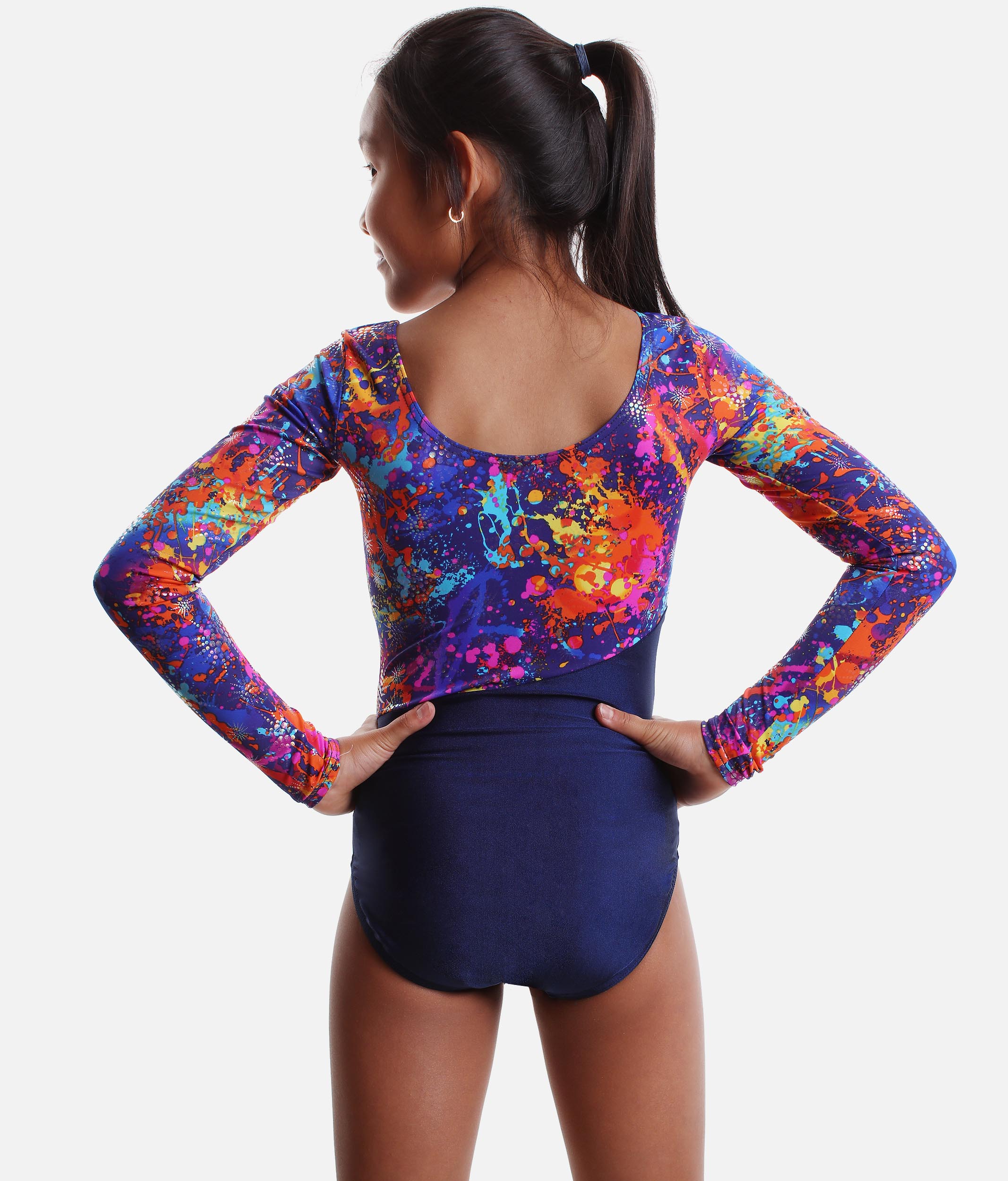 Long Sleeve Gymnastics Leotard, Metalic Print - 7893