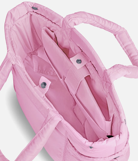 Interior of the BLOCH Petite Studio Dance Bag in Bonbon, showing the padded sleeve, organiser pockets and press-stud fastening.
