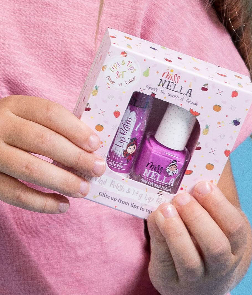Girls Beauty Set, Blueberry Smoothie Nail Polish + Cutie Pie Lip Balm