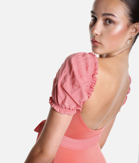 Wrap Bodysuit With Short Puff Sleeves - DIRNDL