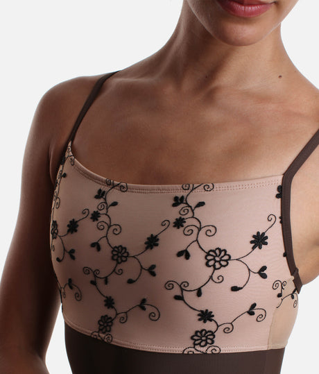 Thin Straps Dance Leotard with Floral Embroidery - GAIA DI ARABICA