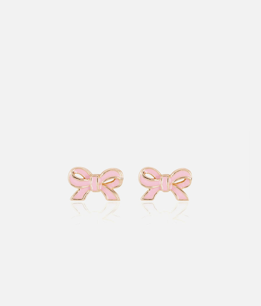 Girls Pretty Pink Bow, Enamel Stud Earrings - Cutie