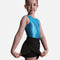 Roch Valley double layered black shorts worn over a leotard, with the curved outer layer lifted to show the closer inner shorts.