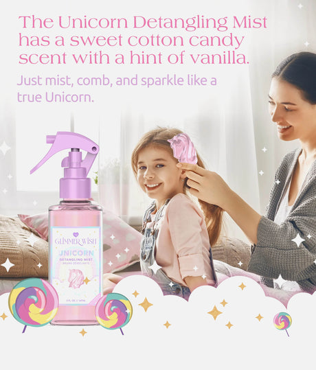 Unicorn Hair Detangling Mist, Scented Spray for Tangles, Frizz & Shine