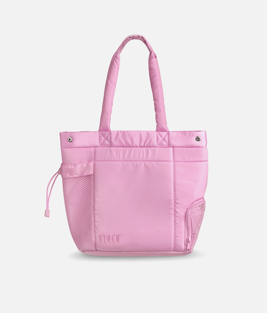 BLOCH Petite Studio Dance Bag A330S in Bonbon, showing padded handles, an external mesh pocket and zipped shoe access.