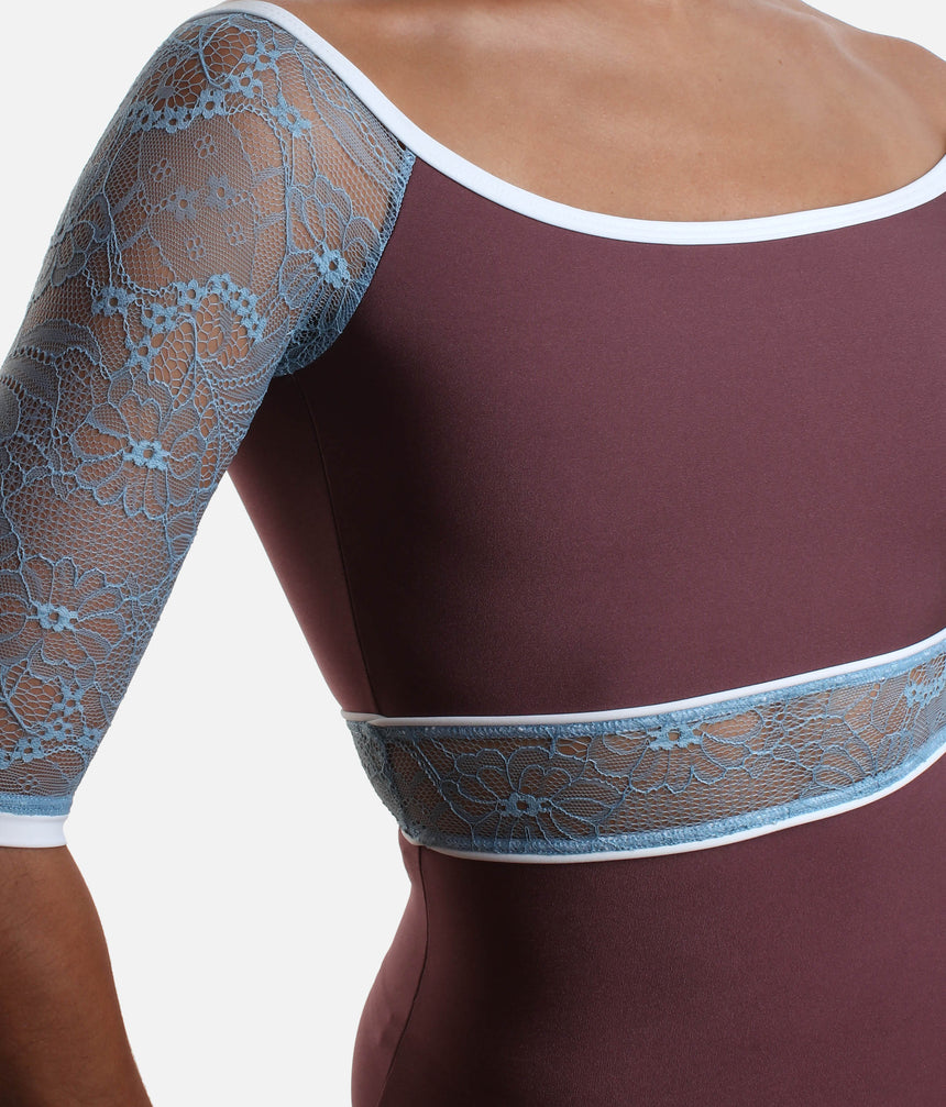 Boat Neck Ballet Leotard with Romantic Blue Lace - AFRODITE DI SUPERNATURAL