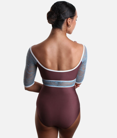Boat Neck Ballet Leotard with Romantic Blue Lace - AFRODITE DI SUPERNATURAL
