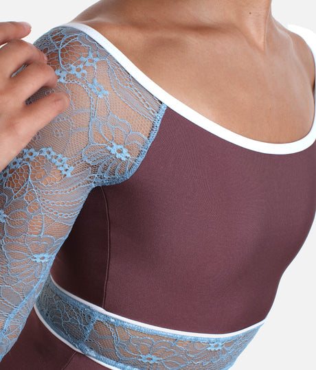 Boat Neck Ballet Leotard with Romantic Blue Lace - AFRODITE DI SUPERNATURAL