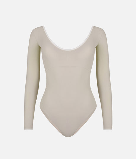 Alma Mist Green Ballet Leotard • 3/4 Sleeve Open Back & Compression Support