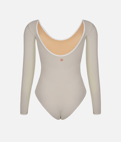 Alma Mist Green Ballet Leotard • 3/4 Sleeve Open Back & Compression Support