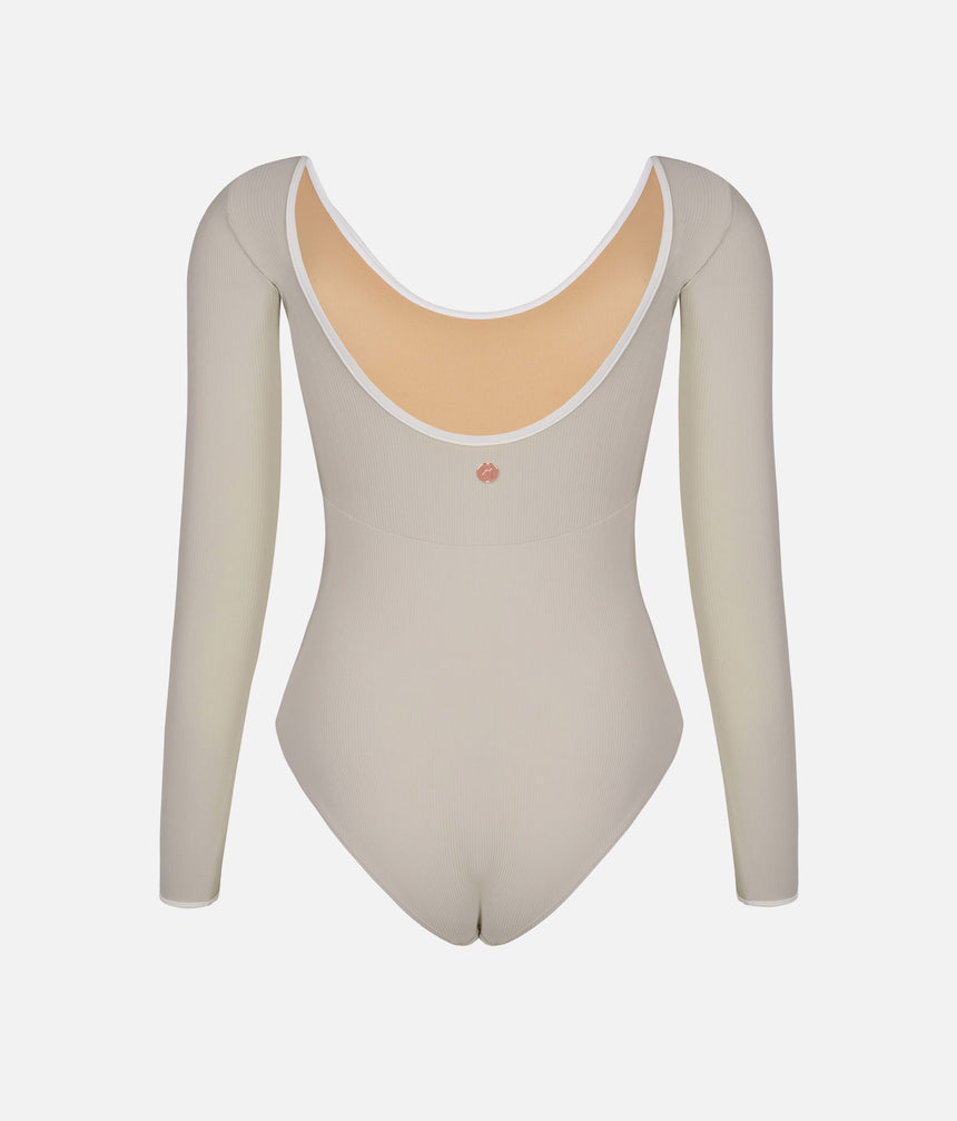 Alma Mist Green Ballet Leotard • 3/4 Sleeve Open Back & Compression Support