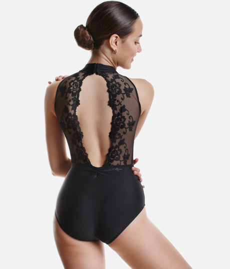 High Neck Dance Leotard, Lace Details - Amelie