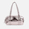 Repetto B0232NB medium ballet duffle in metallic Copper Pink, with long handles, a logo front pocket and gathered side bows.