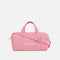 Repetto B0390T pink medium duffle bag with white Paris logo, twin handles and an adjustable shoulder strap across the front.