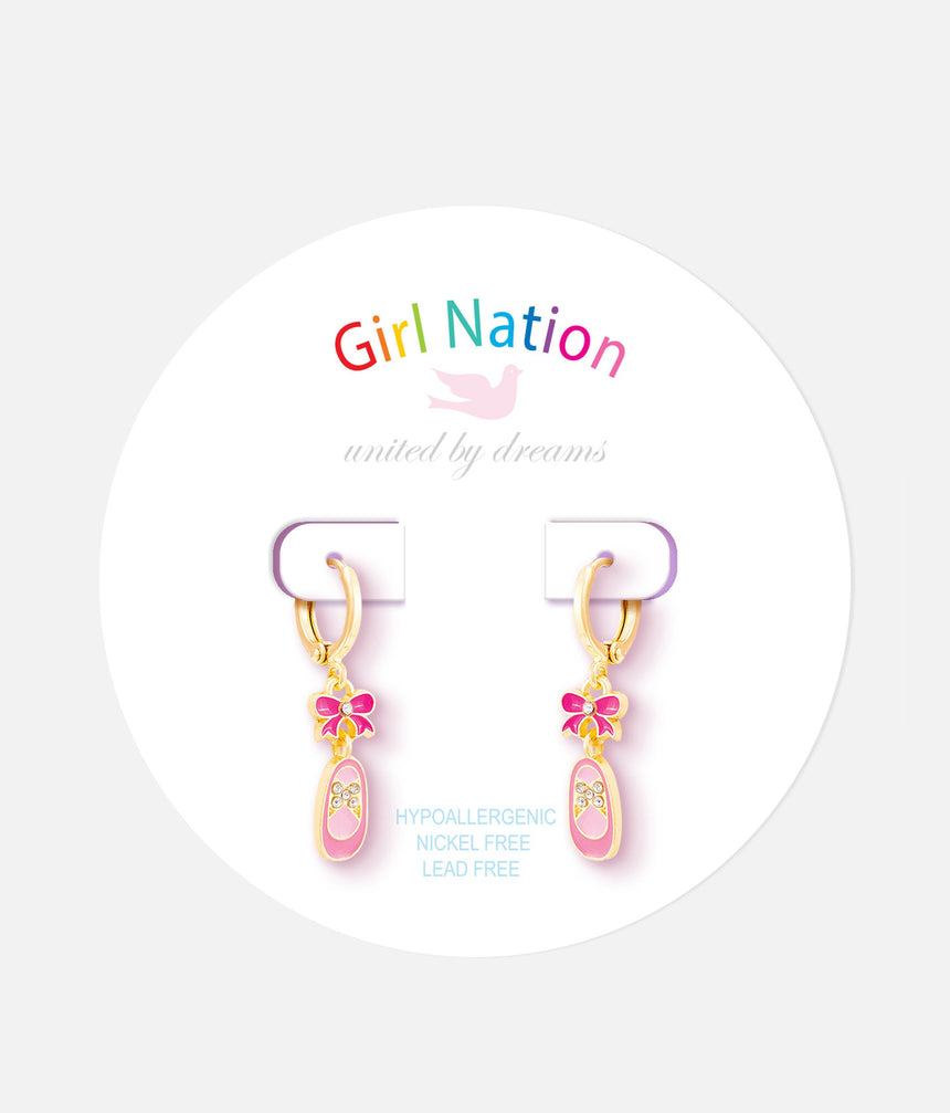 Dangle Earrings, Ballet Shoes Bliss - Huggie Hoop