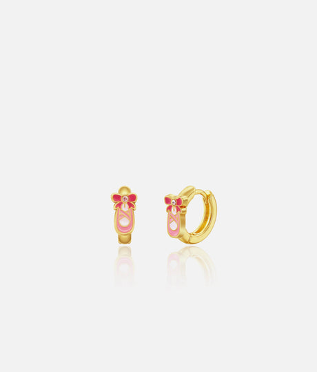 Cute Ballet Shoe Earlets, Gold Plated Huggie Earrings