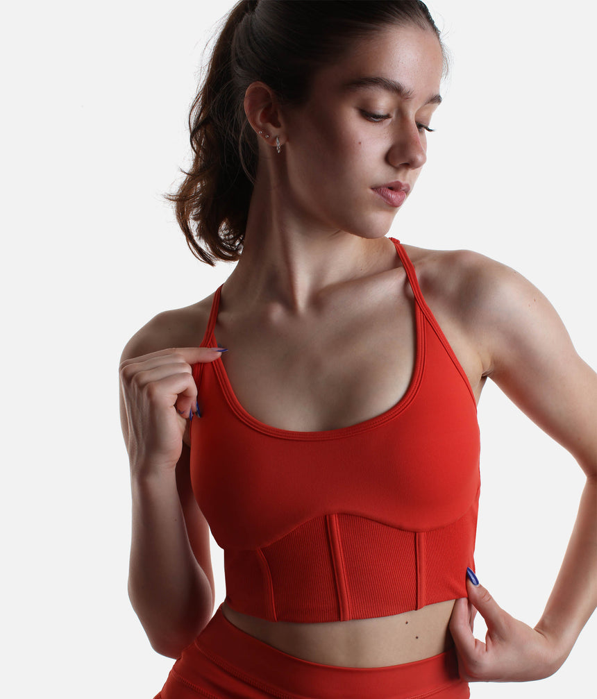 CORSET CROP BRALETTE - Adjustable Straps, Ribbed Support, Low Impact Activewear