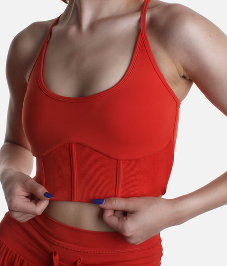 CORSET CROP BRALETTE - Adjustable Straps, Ribbed Support, Low Impact Activewear