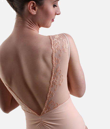 V-Neckline Dance Leotard, Elegant Dancewear with Lace Back - BERTILL