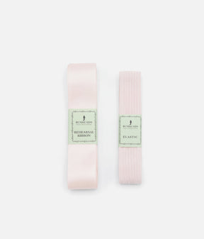 Bunheads rehearsal satin ribbon and elastic in Light Professional Pink, packaged side by side